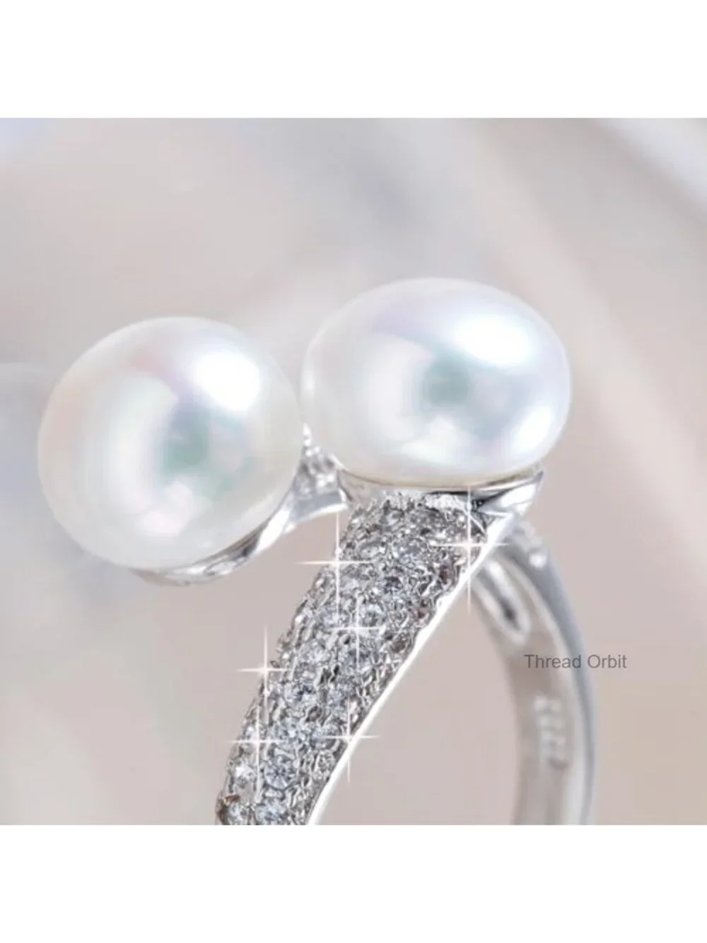 Freshwater Pearl Open Twist Stacking Ring with Cubic Zirconia Adjustable